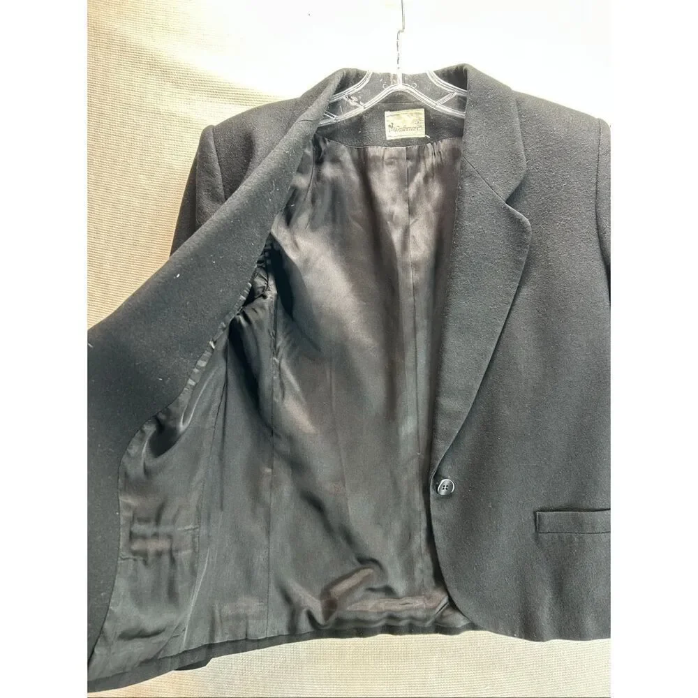 Vintage Black Cropped Wool Blazer Minimal Tailored Preppy Academia Classic 8